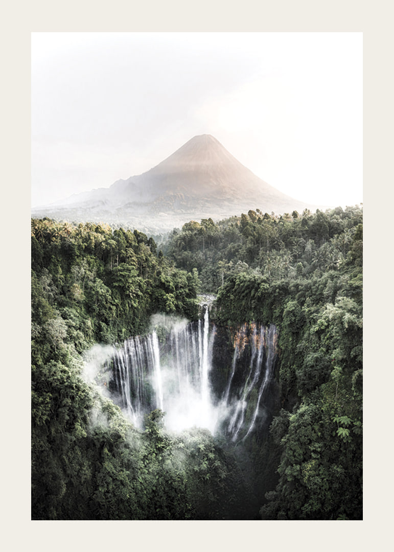 Bright photography of waterfall in tropical jungle with volcano-12