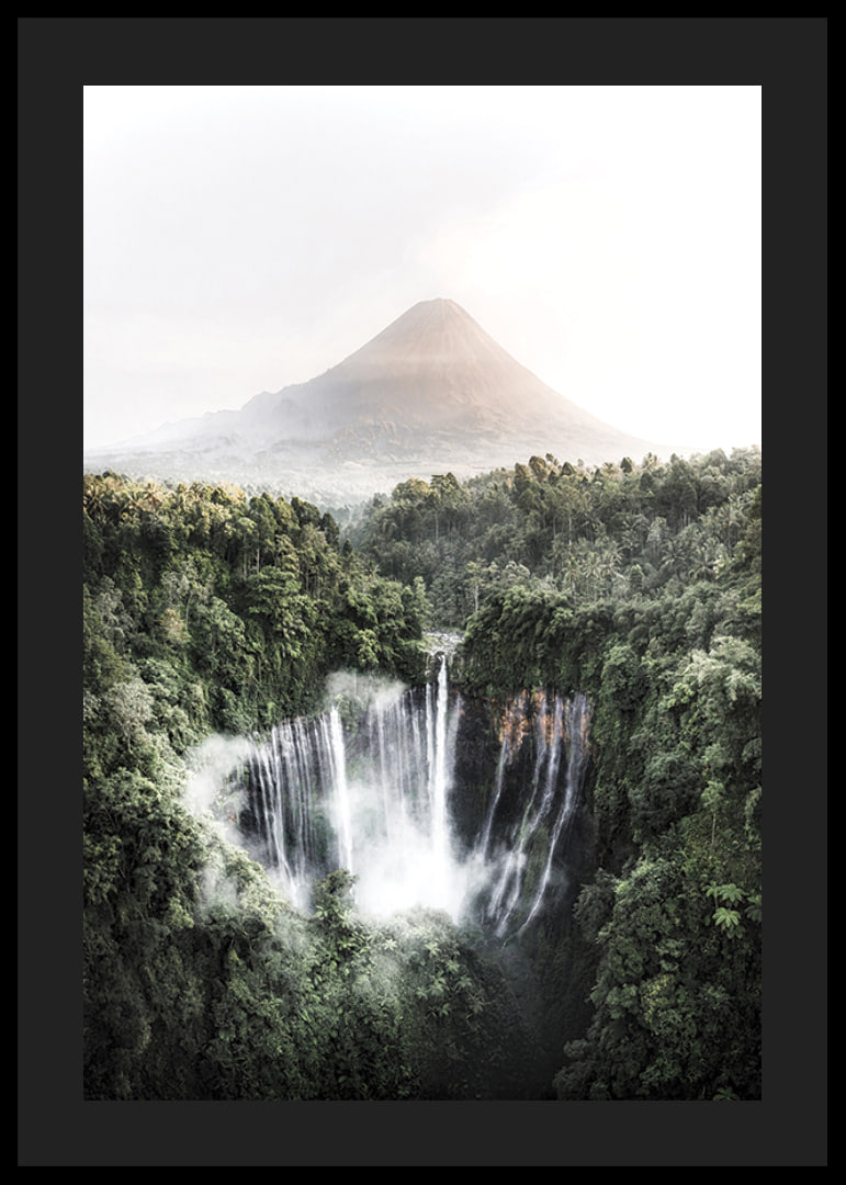Bright photography of waterfall in tropical jungle with volcano-12