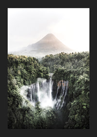 Bright photography of waterfall in tropical jungle with volcano-5