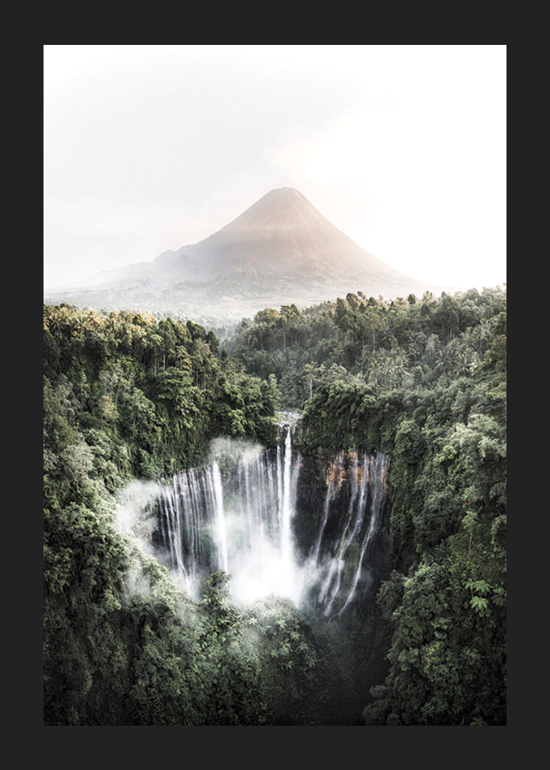 Bright photography of waterfall in tropical jungle with volcano-12