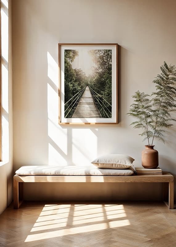 Photography of suspension bridge in jungle with morning sun in Costa Rica-12