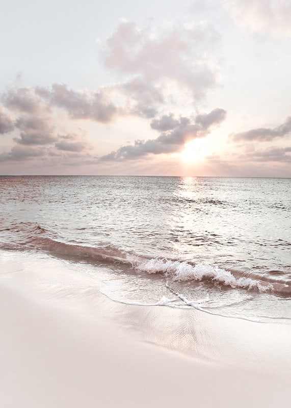 Photograph of waves against sandy beach in soft pastel tones-12