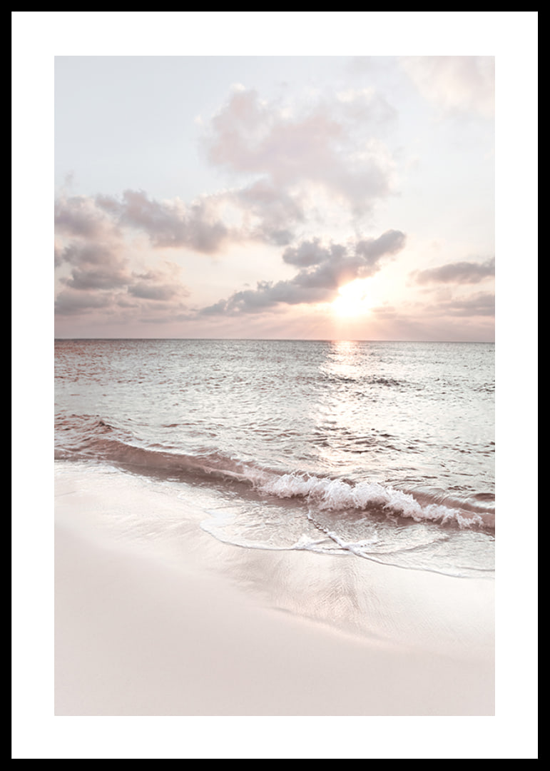 Photograph of waves against sandy beach in soft pastel tones-12