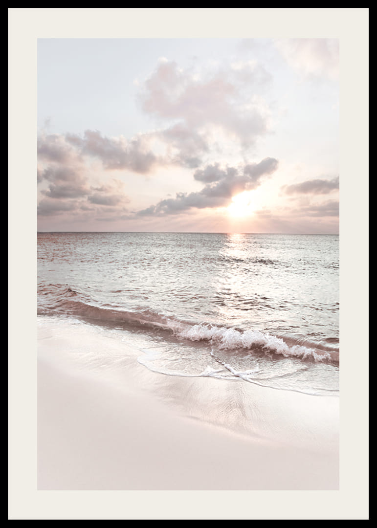 Photograph of waves against sandy beach in soft pastel tones-12
