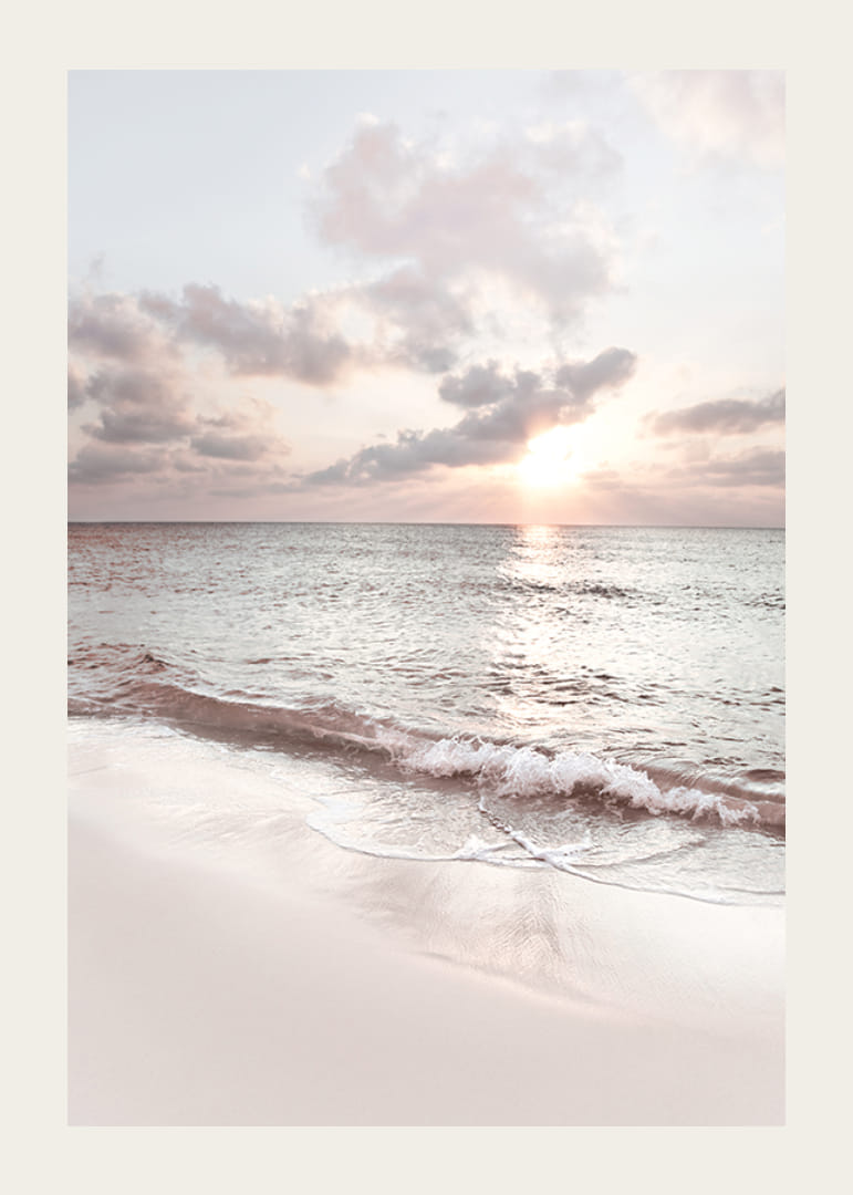 Photograph of waves against sandy beach in soft pastel tones-12