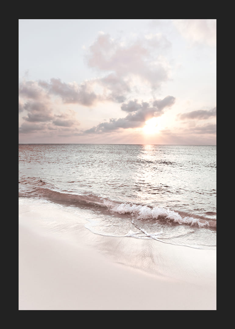 Photograph of waves against sandy beach in soft pastel tones-12