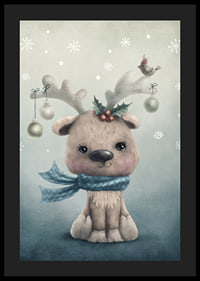 Illustrated reindeer calf with blue scarf and Christmas decorations-4
