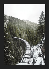 Photograph of snow-covered railway bridge over spruce forest in winter landscape-5