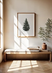 Photograph of snow-covered fir tree against light gray background-8