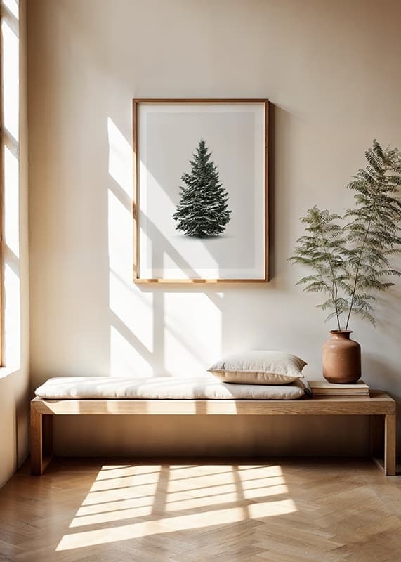 Photograph of snow-covered fir tree against light gray background-12