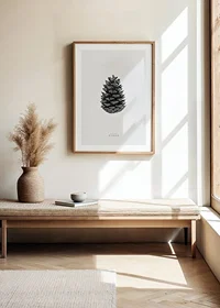 Close-up of pine cone in black and white against light background-8