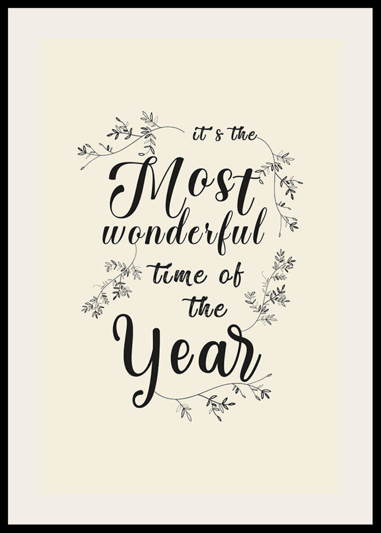 Texte de Noël manuscrit en noir avec des décorations de feuilles sur fond beige-12