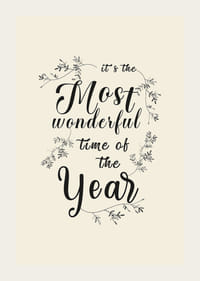 Texte de Noël manuscrit en noir avec des décorations de feuilles sur fond beige-3