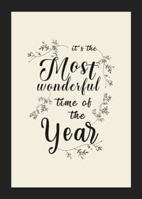 Texte de Noël manuscrit en noir avec des décorations de feuilles sur fond beige-5