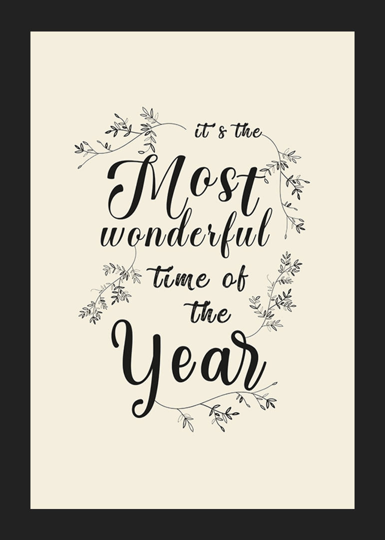 Texte de Noël manuscrit en noir avec des décorations de feuilles sur fond beige-12