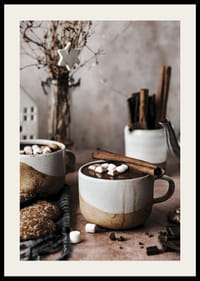 Two mugs of hot chocolate with marshmallows and cinnamon stick-2