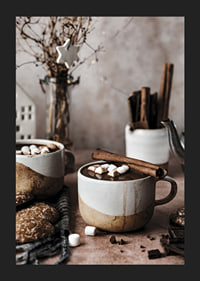 Two mugs of hot chocolate with marshmallows and cinnamon stick-5