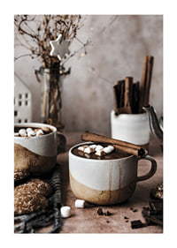 Two mugs of hot chocolate with marshmallows and cinnamon stick-1