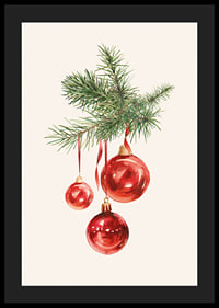 Watercolor of red Christmas balls in fir tree branch on light background-4