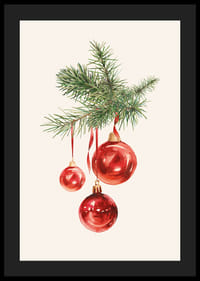 Akvarel af røde julekugler i grantrægren på lys baggrund-4