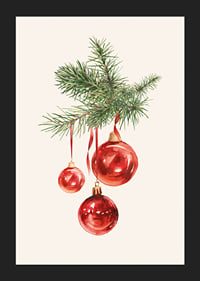 Watercolor of red Christmas balls in fir tree branch on light background-5