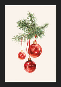 Akvarel af røde julekugler i grantrægren på lys baggrund-5