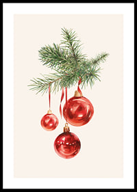Watercolor of red Christmas balls in fir tree branch on light background-0