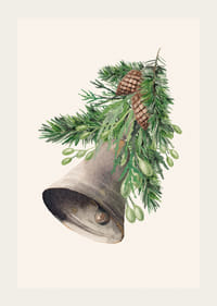 Karácsonyi harang akvarell fenyő ágakkal és tobozokkal-3