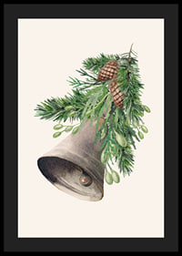 Watercolor of Christmas bell with fir branches and cones-4