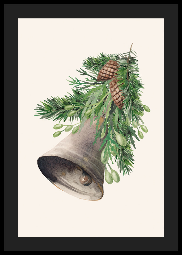 Watercolor of Christmas bell with fir branches and cones-12