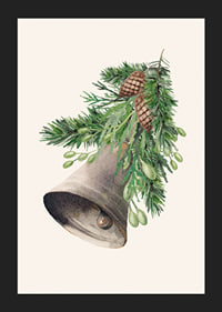 Watercolor of Christmas bell with fir branches and cones-5