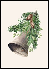 Watercolor of Christmas bell with fir branches and cones-6