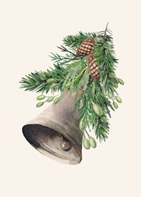Watercolor of Christmas bell with fir branches and cones-7