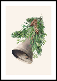 Watercolor of Christmas bell with fir branches and cones-0