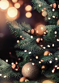 Christmas tree with golden balls and warm light strings, photographic-7