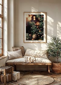Christmas tree with golden balls and warm light strings, photographic-8