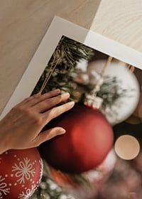 Close-up of red and white Christmas balls on fir tree with bokeh-9