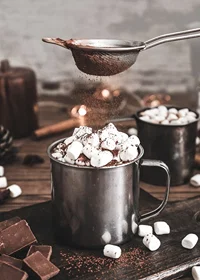Fotografi av varm choklad med marshmallows i plåtmugg-7