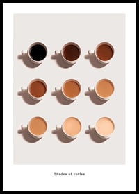 Nine coffee cups from above in different shades of brown on a light background-0