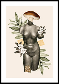 Abstract antique sculpture torso with flowers and green leaves-0