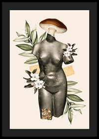 Abstract antique sculpture torso with flowers and green leaves-4