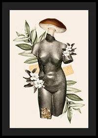 Abstrakt antik skulpturtorso med blommor och gröna blad-4