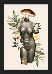 Abstraktné starožitné sochárske torzo s kvetmi a zelenými listami-5