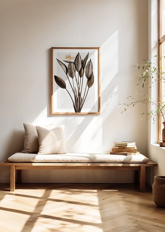 Botanisk illustration av orange paradisfågelblomma och bruna blad-12