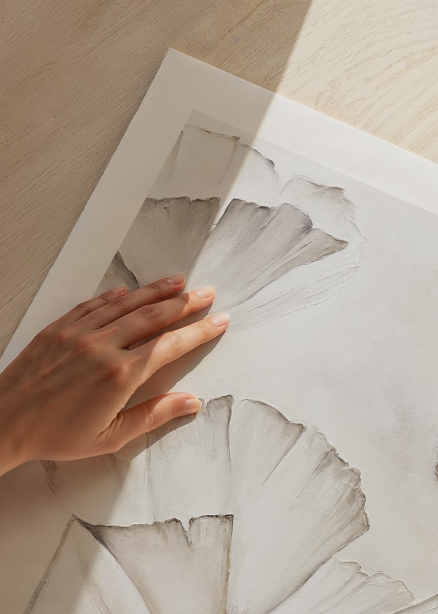 Watercolor illustration of white flower petals against beige background-12