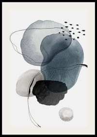 Abstract watercolor shapes in blue, gray and black on white-2