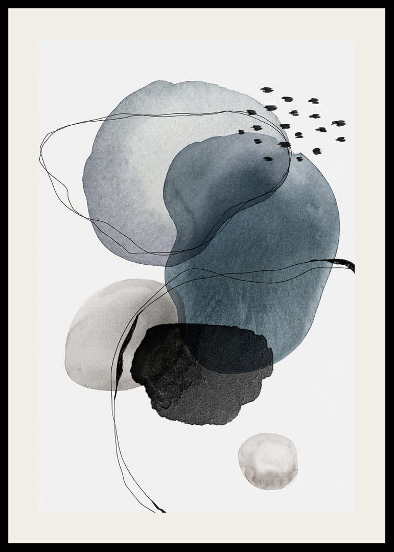 Abstract watercolor shapes in blue, gray and black on white-12
