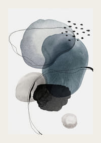 Abstract watercolor shapes in blue, gray and black on white-3