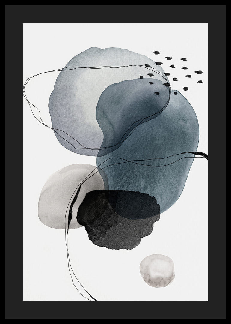 Abstract watercolor shapes in blue, gray and black on white-12
