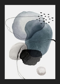Abstract watercolor shapes in blue, gray and black on white-5